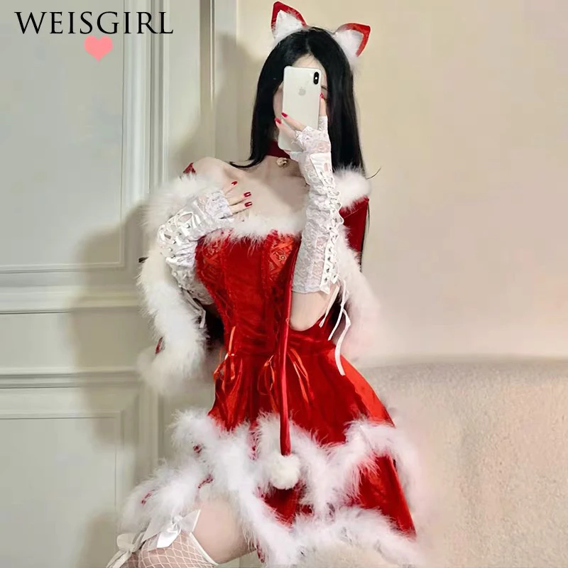 [NOEL] SET VÁY NHUNG VIỀN LÔNG PHỐI TẦNG HOÁ TRANG NOEL (KÈM PHỤ KIỆN NHƯ HÌNH)