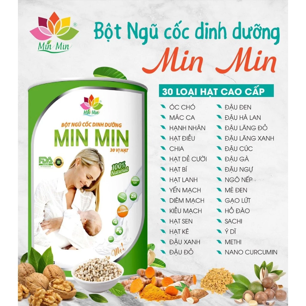 Ngũ Cốc  Lợi Sữa Dinh Dưỡng MIN MIN  30 hạt 500g -Hàng cào mã NPP, cam kết hàng chính hãng giá rẻ