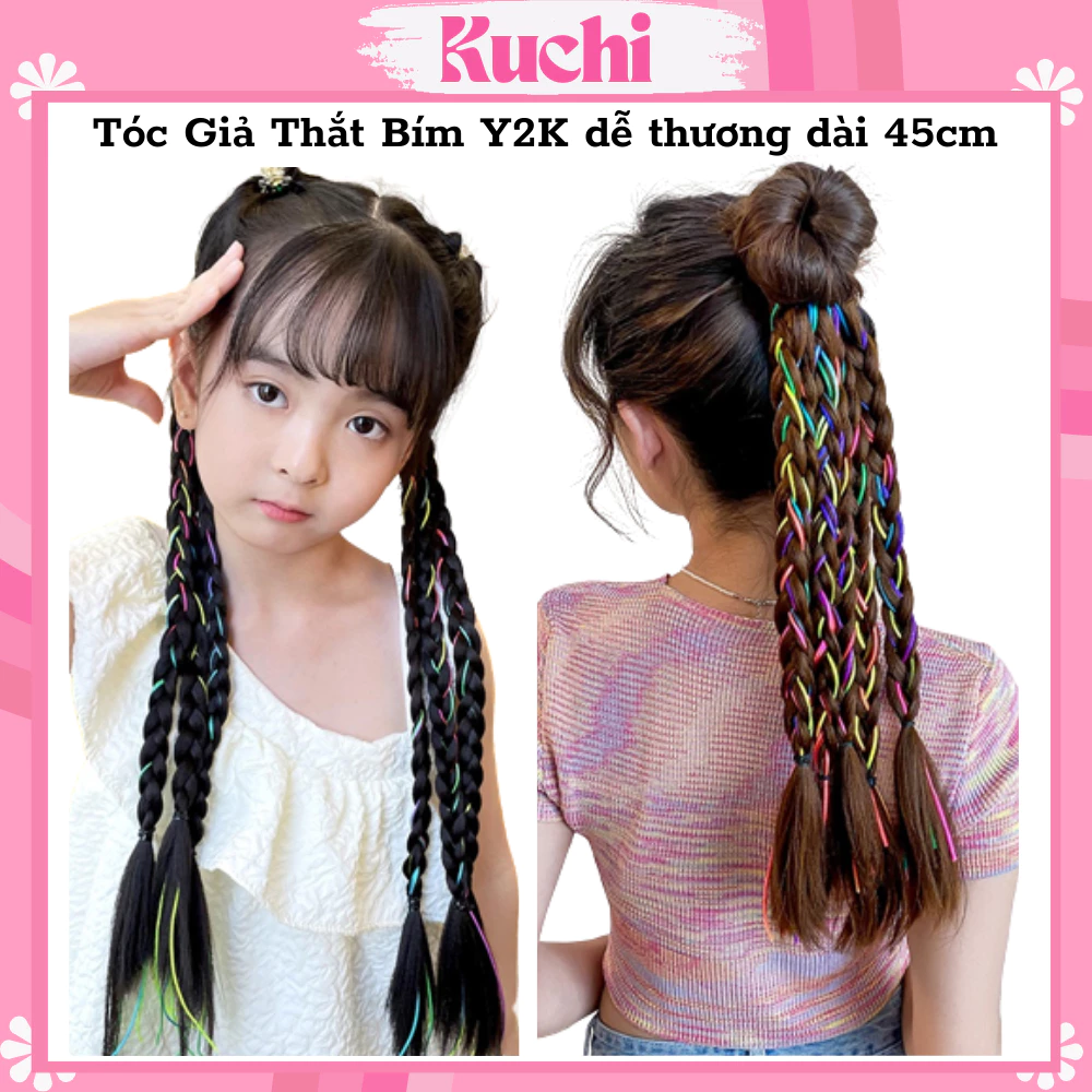 Tóc giả thắt bím, tóc giả thắt bính Y2K KUCHI dễ thương dài 45 cm