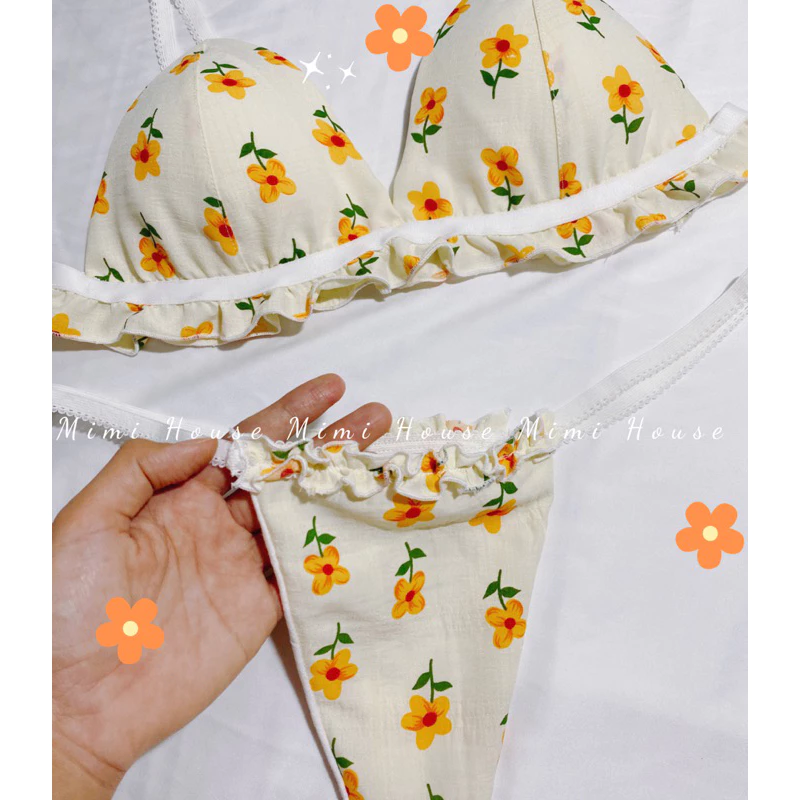 Set đồ lót, áo ngực không gọng mút mỏng tone màu cam đào - Handmade by Mimi House