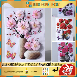 Decal bình hoa 3d dán tường trang trí phòng khách,phòng ngủ,phòng bếp (12 mẫu)