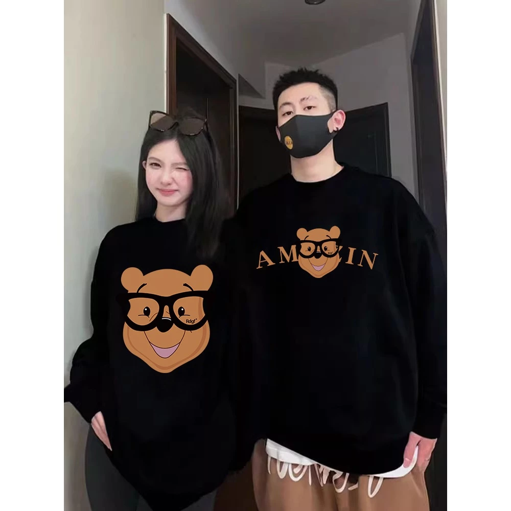 Áo sweater cặp đôi HappyFamily  - Mẫu áo in họa tiết gấu AMIN chất nỉ da cá cao cấp Màu Đen