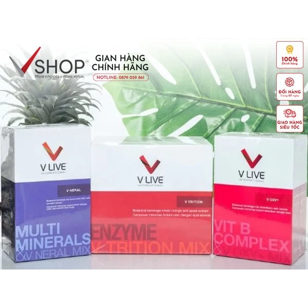 Bộ 3 Vlive: VOxy - Vtrition - Vneral, thực phẩm dinh dưỡng tế bào, Hàng nhập khẩu chính hãng (1 Hộp 28 gói)
