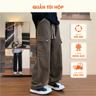 Quần túi hộp nam nữ vải kaki, phong cách ống rộng, quần ống suông 2023 hiphop69 Q002