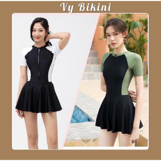 [Có size M,L,XL]Bikini đồ bơi đi biển váy liền thân phối màu VY BIKINI VLT01