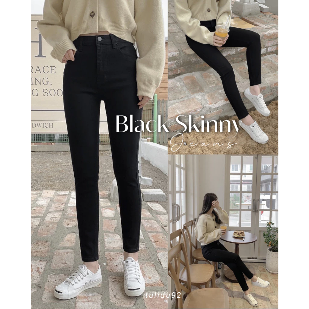 Quần Jean Nữ Lưng Cao Ôm Đen Co Giãn Skinny Tulidu Quần Nữ Lưng Cao