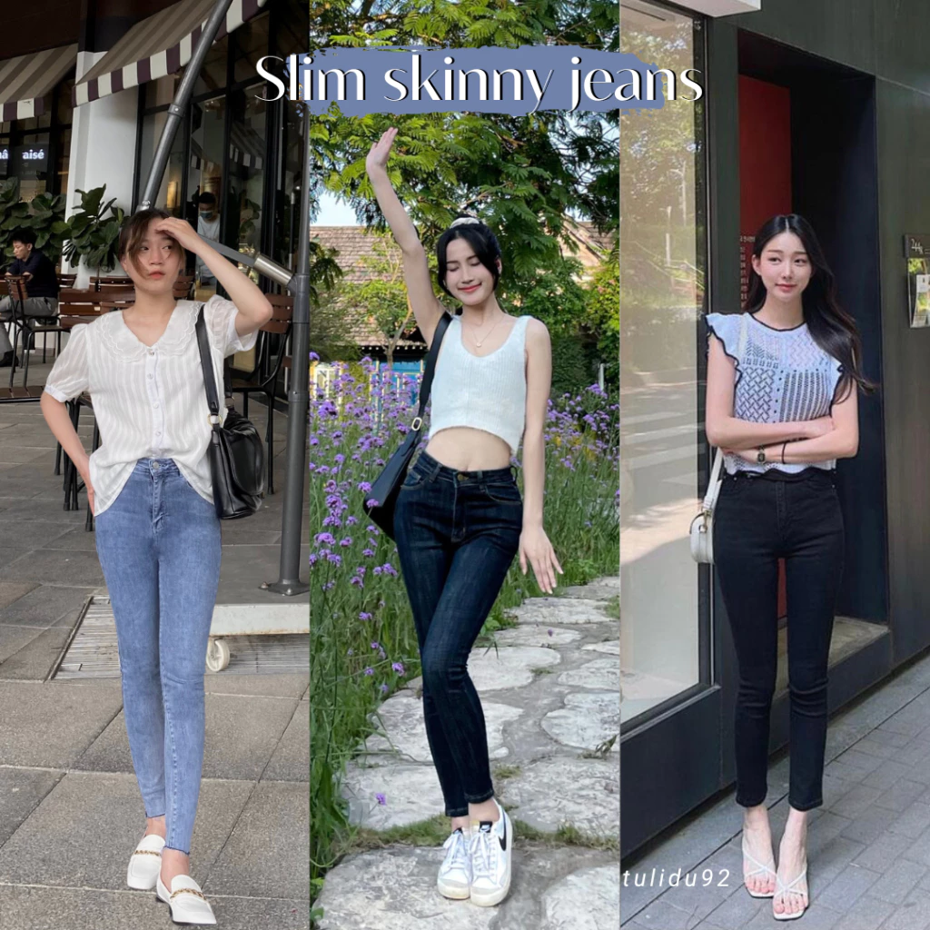 Quần Jean Nữ Lưng Cao Ôm Co Giãn Cắt Gấu Tulidu Quần Bò Nữ Cạp Cao Skinny L1