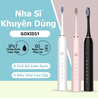 Bàn Chải Điện Sonic X3 BẢN EU Mẫu Mới 6 Chế Độ Chải Thông Minh Kèm 4 Đầu Chải Lông DuPont Cao Cấp