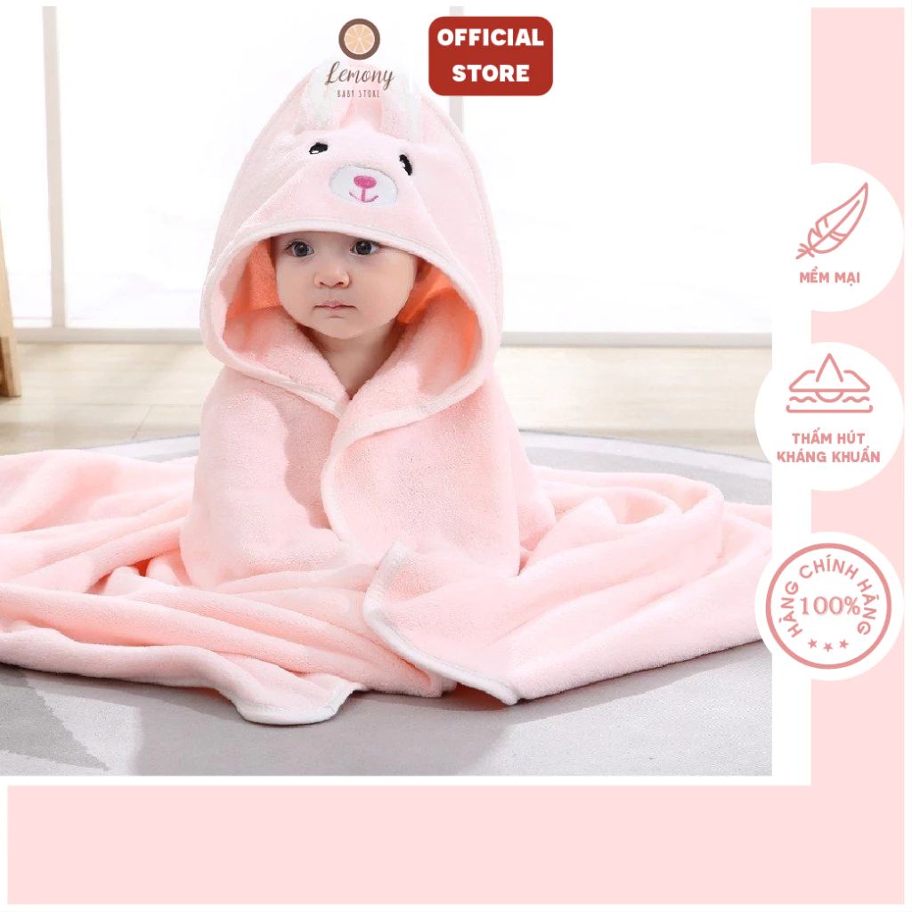 Khăn tắm con vật cho bé, thấm hút, giúp bé được giữ ấm khi tắm xong, có mũ