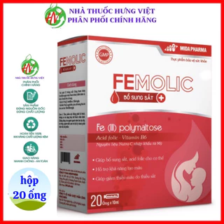 Sắt Femolic ống vị thơm, không tanh, không gây táo bón cho bé, và mẹ bổ Sung Sắt và Acid Folic - hộp 20 ống X 10ml