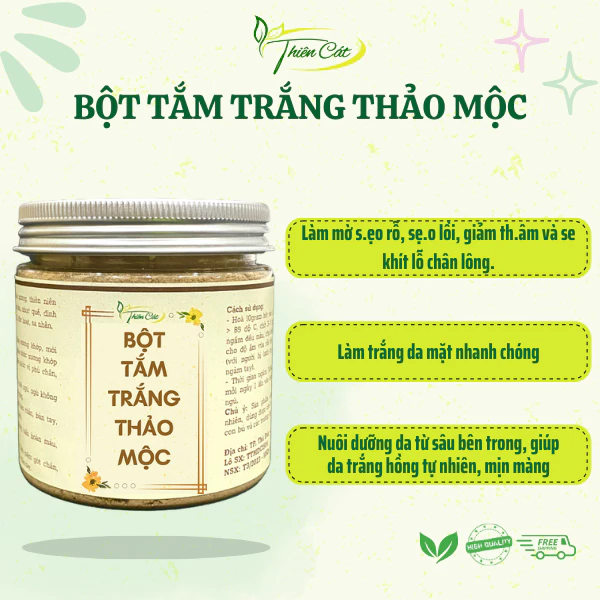 Bột Tắm Trắng Thảo Mộc, giúp da trắng hồng tự nhiên, mịn màng, giảm th.âm, se khít lỗ chân lông - Thiên Cát