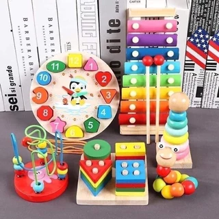 Combo 6 món đồ chơi gỗ montessori an toàn cho bé- phát triển trí tuệ