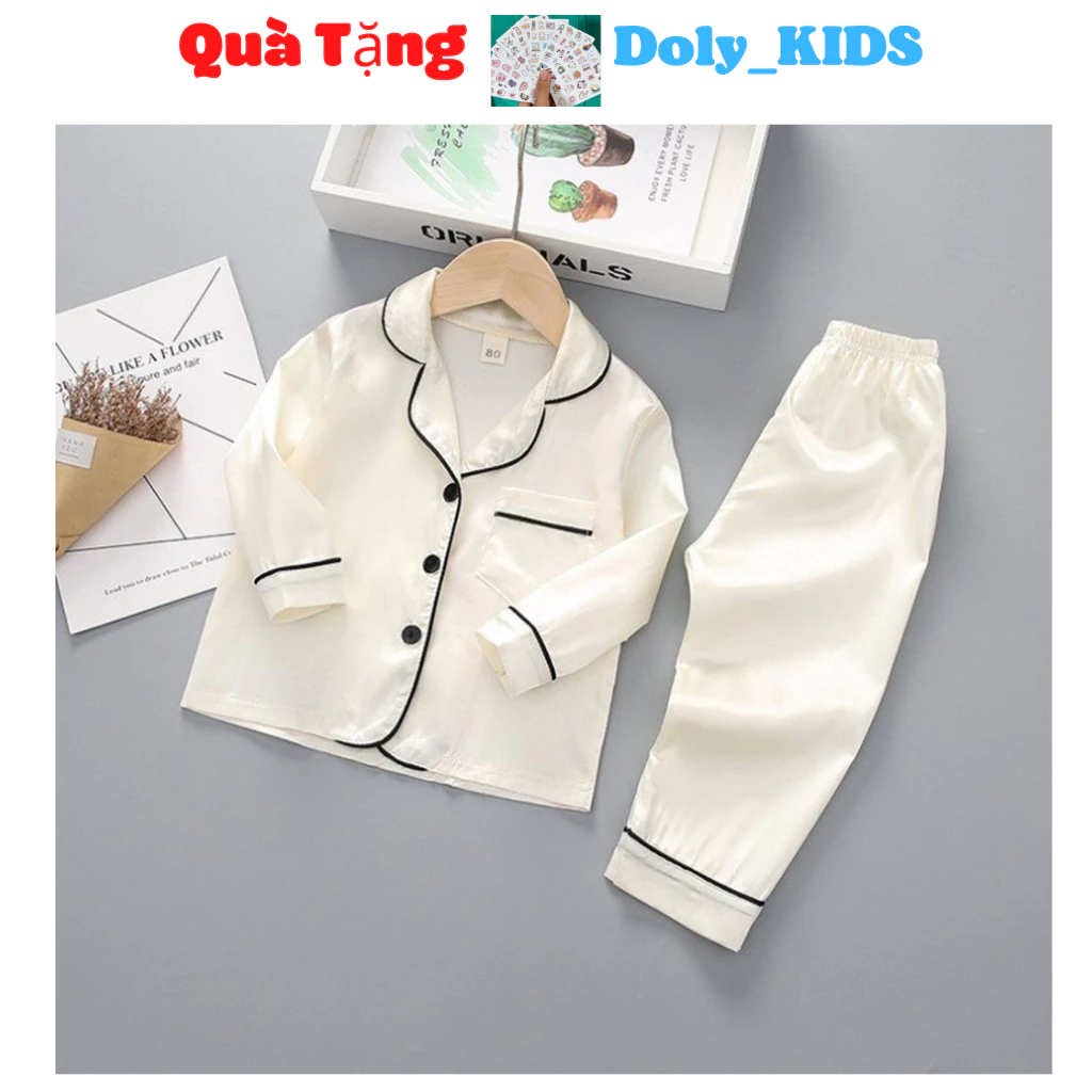 Bộ pijama lụa bé trai trơn dài tay Doly KIDS ,đồ bộ ngủ cho bé trai bé gái mặc cực xinh QATE02 từ 6-27kg