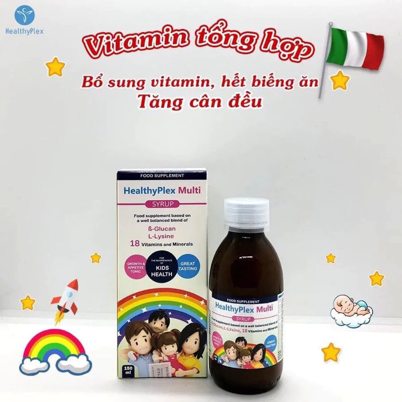 Healthyplex multi  giúp bé ăn ngon, tăng đề kháng, giảm ốm vặt và bổ sung vitamin sp nhập khẩu Châu Âu châu. chai 150ml