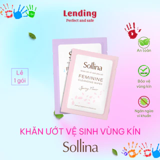 Khăn ướt vệ sinh vùng kín phụ nữ Sollina, khăn giấy ướt phụ khoa làm sạch và khử mùi vùng kín, khăn giấy ướt mini bỏ túi