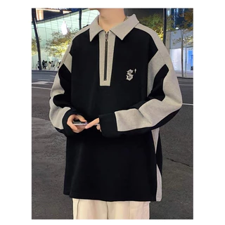 Áo Sweater cổ bẻ Polo dáng rộng Unisex in chữ S 2 màu Áo Polo khoá kéo chất nỉ da cá dày dặn cực chất