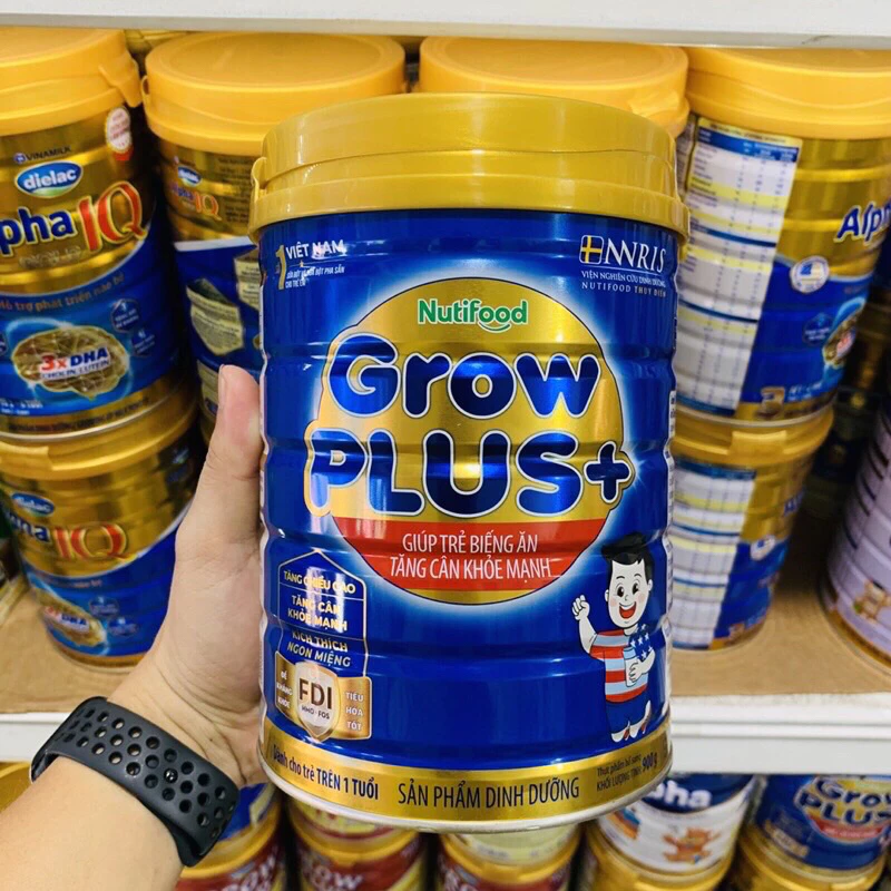 [HSD 1-2026] Sữa Bột Nutifood Grow Plus+ Xanh - Hộp 900g.