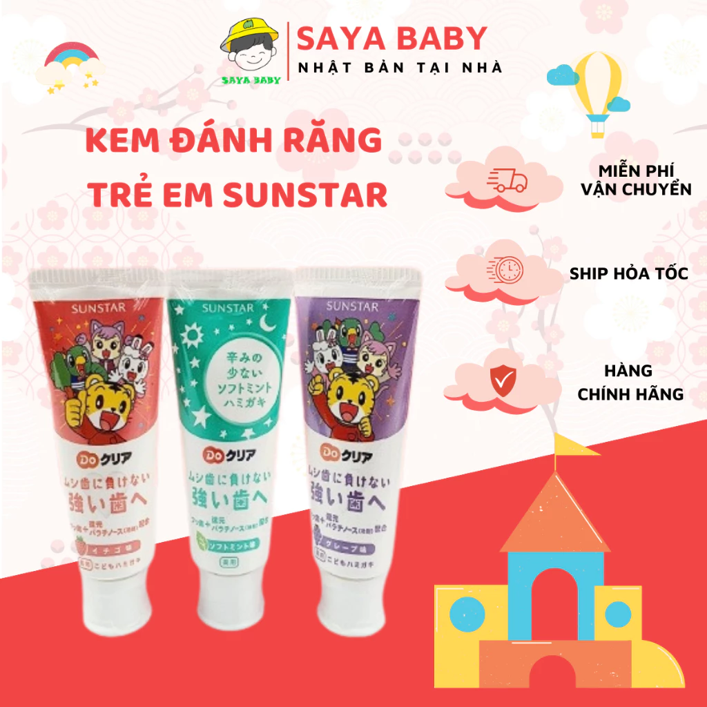 Kem đánh răng SUNSTAR 70g, kem đánh răng trẻ em nuốt được Nhật Bản cho bé tập đánh răng