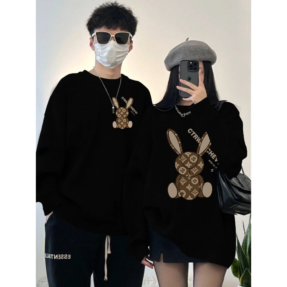 Áo sweater cặp đôi HappyFamily  - Mẫu áo in họa tiết thỏ đáng yêu chất nỉ da cá cao cấp Màu Đen