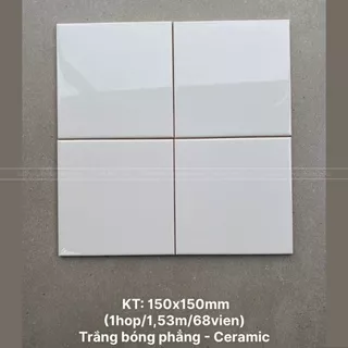 Gạch thẻ trắng vuông phẳng bóng 150x150mm ốp tường trang trí nội ngoại thất, nhà hàng, quán cafe, quầy bar,...