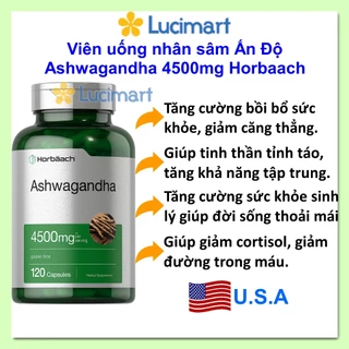 Viên uống nhân sâm Ấn Độ Ashwagandha 4500mg Horbaach [Hàng Mỹ]