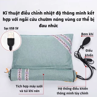 Gối ngải cứu Sưởi Điện.Gối Ngải Cứu Thảo Dược 2 IN 1 Chườm Nóng Giảm đau cổ vai gáy