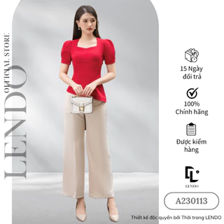 Áo Công Sở LENDO Dáng Peplum Vạt Chéo Tay Bồng Ngắn Cổ Vuông A230113