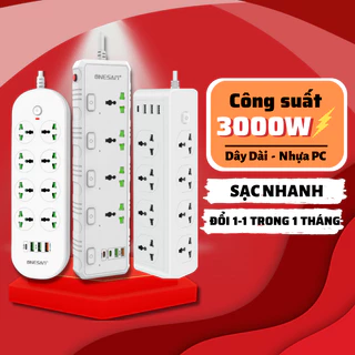 Ổ Cắm Điện Đa Năng DcTek Chịu Tải 3000W, An Toàn Chống Giật, Nhựa PC Cao Cấp Chống Cháy, Dây Dài 2m