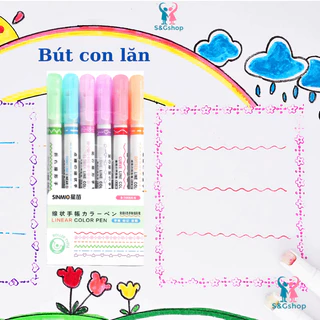 Set 6 cây bút dạ quang, đánh dấu, highlight pastel, bút con lăn kẻ họa tiết đường viền trang trí sổ tay