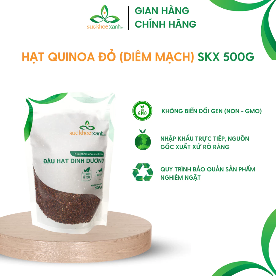 Hạt quinoa đỏ (diêm mạch) Sức Khỏe Xanh - 500g/túi - Nhập khẩu Nam Mỹ chính hãng