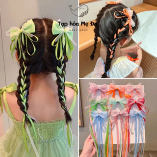 Set 2 Kẹp tóc nơ ruy băng dài nhiều màu cho bé gái tết tóc siêu xinh phụ kiện múa hot 2024