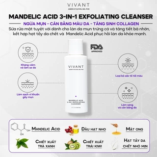 [HÀNG CTY] Sữa rửa mặt làm sạch sâu Vivant Skincare Mandelic Acid 3 in 1 Exfoliating Cleanser 118ml