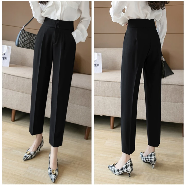 Quần Baggy Nữ Công Sở 2 Cúc Cạp Cao Hách Dáng, Quần Tây Chất Tuyết Mưa Dày Mịn Thoàng Khí Không Nhăn Không Xù H006