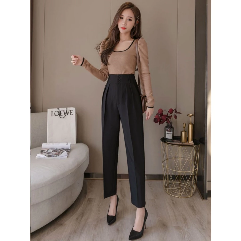 📞FREESHIP💥 Quần Baggy 3 Cúc Cạp Cao 7 Phân Chất Tuyết Mưa Dày Dặn Thoáng Khí Co Giãn Nhẹ Không Nhăn Không Phai Màu H18