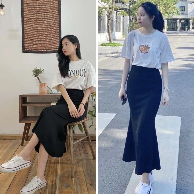 Chân Váy Đuôi Cá Dáng Dài Chất Cotton Loại 1 Co Giãn 4 Chiều Dày Mịn D102