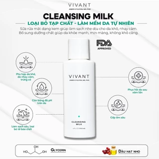 [HÀNG CTY] SỮA RỬA MẶT VIVANT SKINCARE CLEANSING MILK SẠCH SÂU, CẤP ẨM DÀNH CHO DA KHÔ 118ML