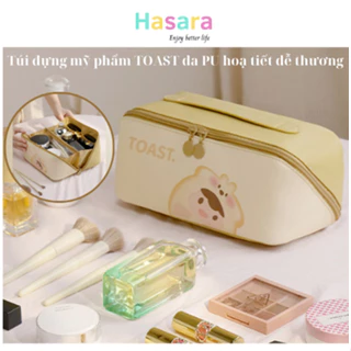 Túi  đựng mĩ phẩm, dụng cụ trang điểm, skincare, makeup TOAST da PU khoá chéo sang trọng TMP119 - Hasara