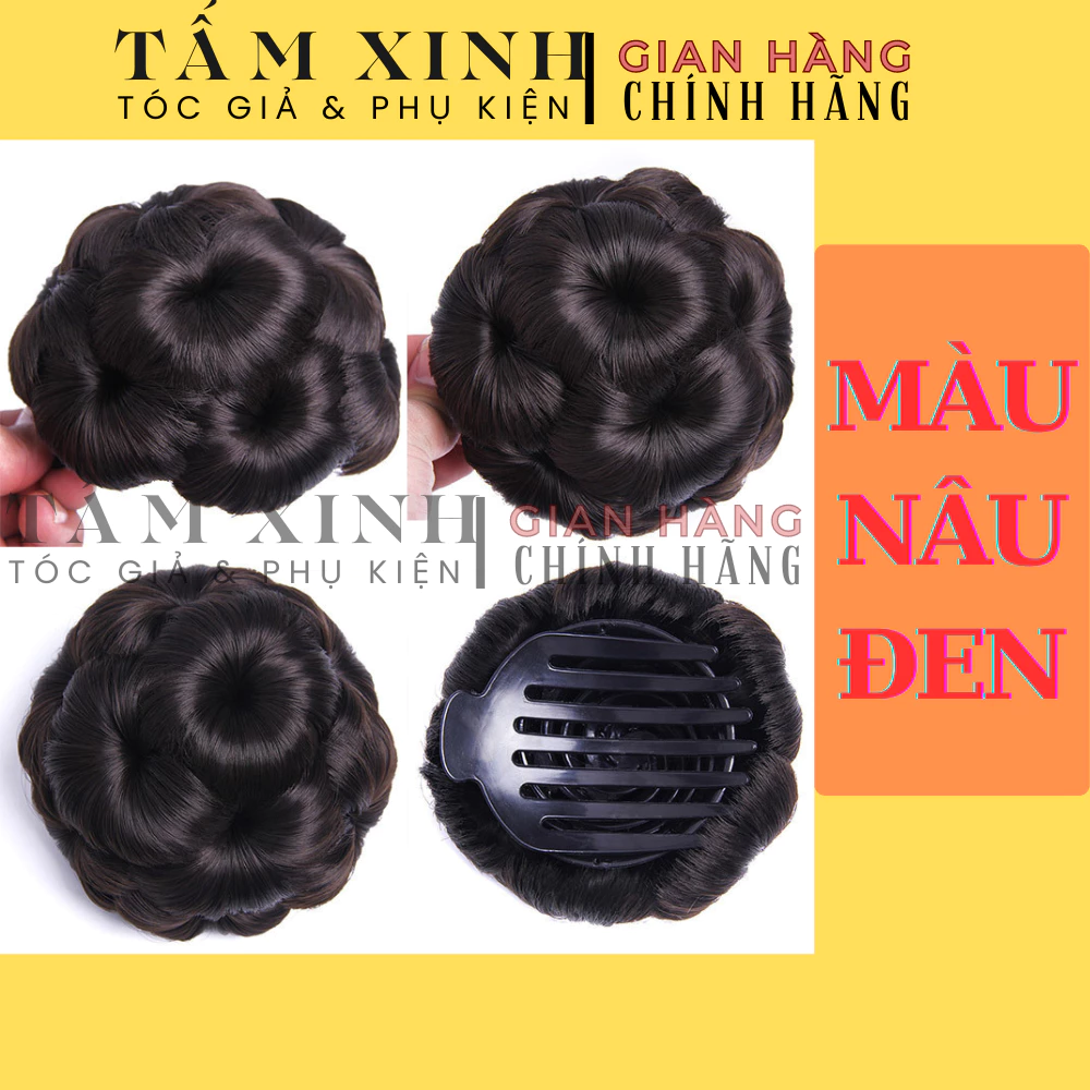 Búi tóc giả trung niên phụ kiện trang trí cài lên tóc khi đi chơi đi tiệc cưới sang trọng - BÚI HOA KHÔNG ĐÁ