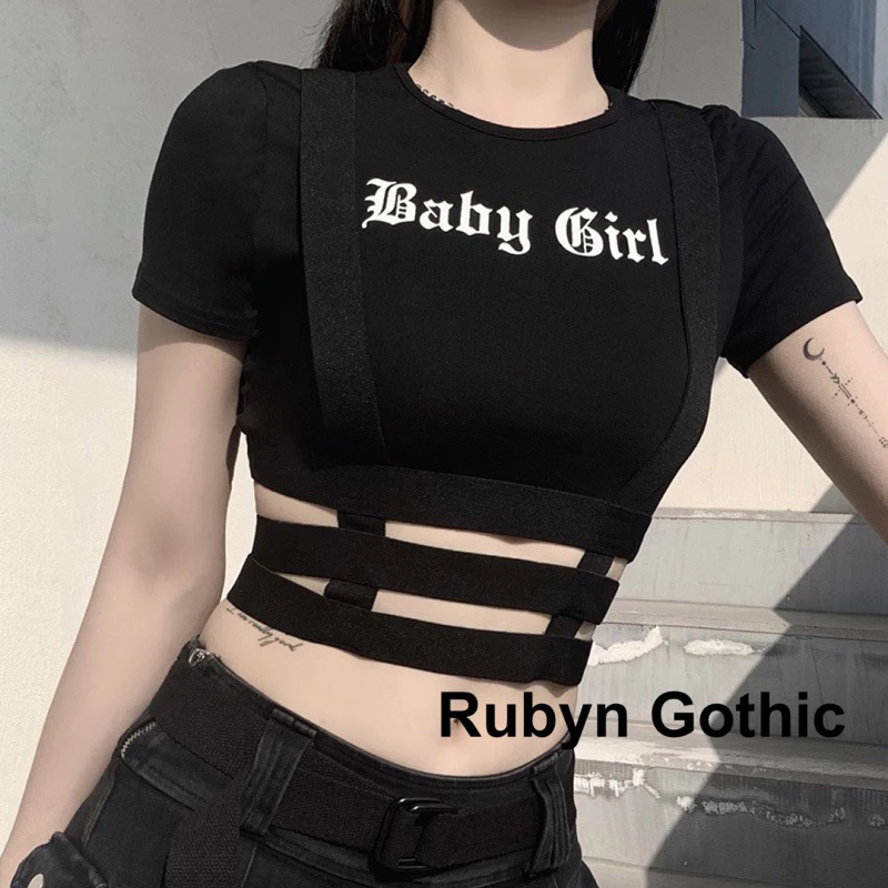 Sẵn HCM Áo Croptop Mix Đai Gothic Baby Girl