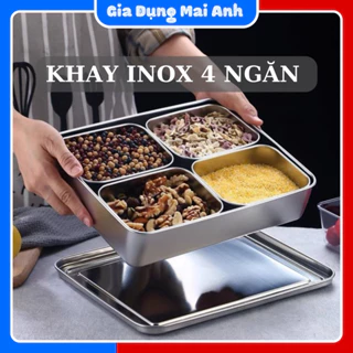 Khay inox đựng topping, khay inox 4 ngăn, đựng thạch hoặc gia vị, khay đựng sốt bán bánh mỳ.