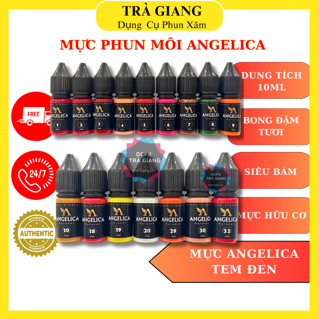 Mực phun xăm Angelica Nga 10ml mực phun xăm bám nhanh bong đậm (Cam kết hàng chính hãng)