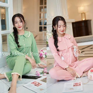 Bộ Bầu Sau Sinh Dài B2 Mum Chất Cotton Mềm Mại Có Khóa Cho Con Bú và Quần Chun Chỉnh Bụng