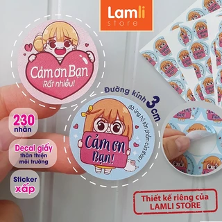 230 Nhãn dán CẢM ƠN, Sticker Thank you TIẾNG VIỆT hình n.vật hoạt hình dễ thương t.trí gói hàng/quà | Decal giấy đk 3cm