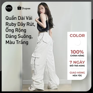 Quần Dài Vải Ruby Dây Rút - Túi Hộp, Ống Rộng Cạp Cao - Dáng Suông Dài Unisex - Màu Đen/Trắng