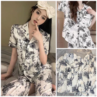 pijama lụa mịn Quảng Châu from gọn họa tiết chim cá