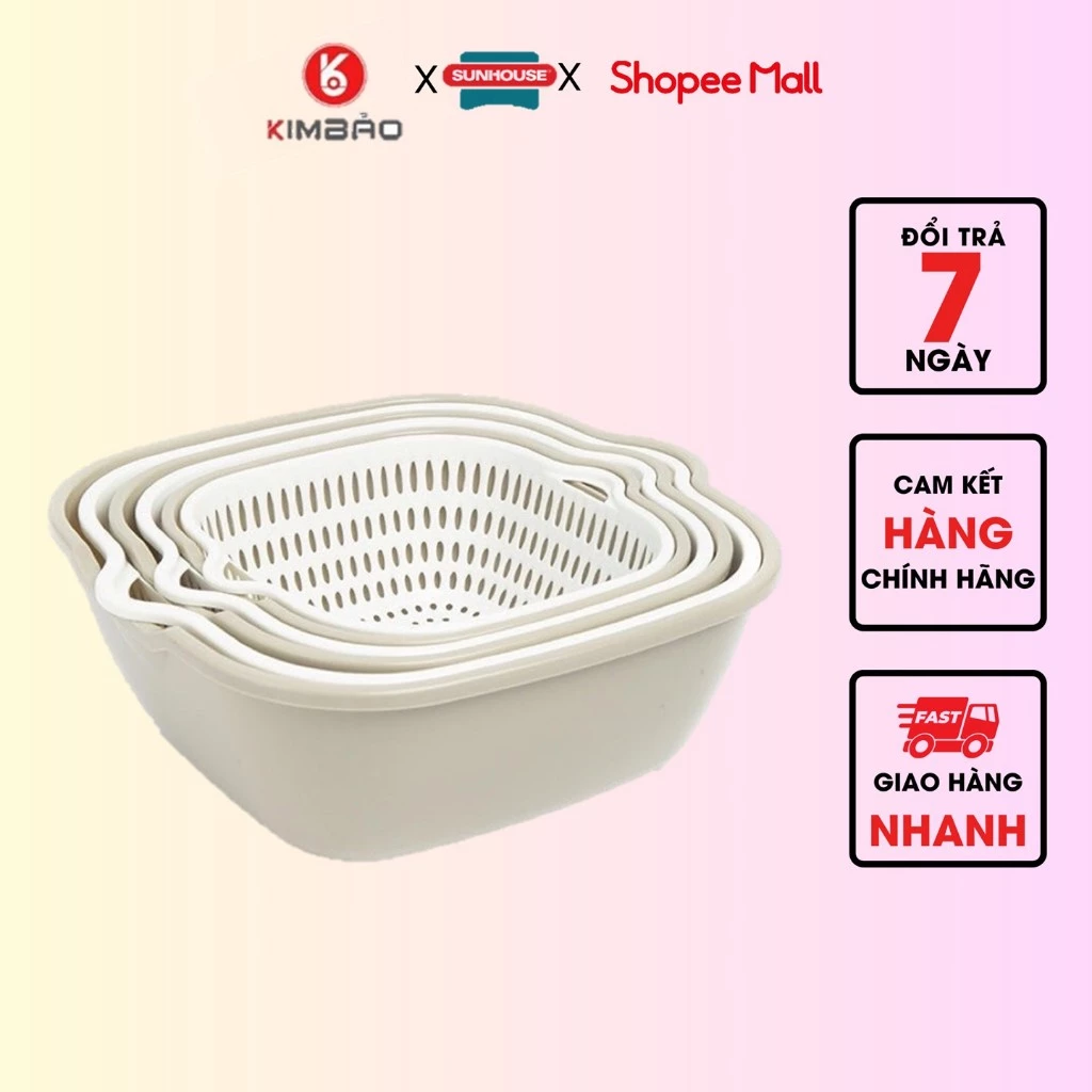 Bộ Thau Rổ Nhựa 2 cái Rửa Rau Hoa Củ Quả Cao Cấp- mã 3288/3289/3290. Chính hãng Việt Nhật