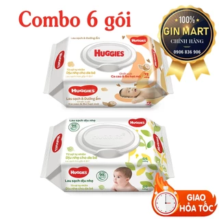 Combo 6 gói Khăn Ướt Sơ Sinh Huggies 80 miếng/ 72 miếng