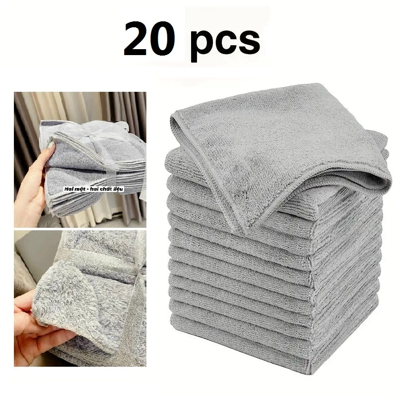 [Hoả Tốc HCM] Combo Sỉ 20 Khăn Lau Đa Năng Xám Ghi Lau Chén Bát Dĩa Lau Tay Lau Bếp Mềm Mịn Thấm Hút