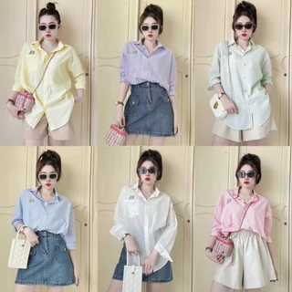 Áo Sơ Mi Nữ Tay Dài Chất Cotton Mềm Cực Mát, Sơ Mi Kẻ Sọc Freesize