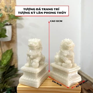 [Hóa sát - Trừ tà - Cải vận] Cặp 2 tượng kỳ lân trang trí phong thủy - Cao 12cm - Màu trắng đá non nước